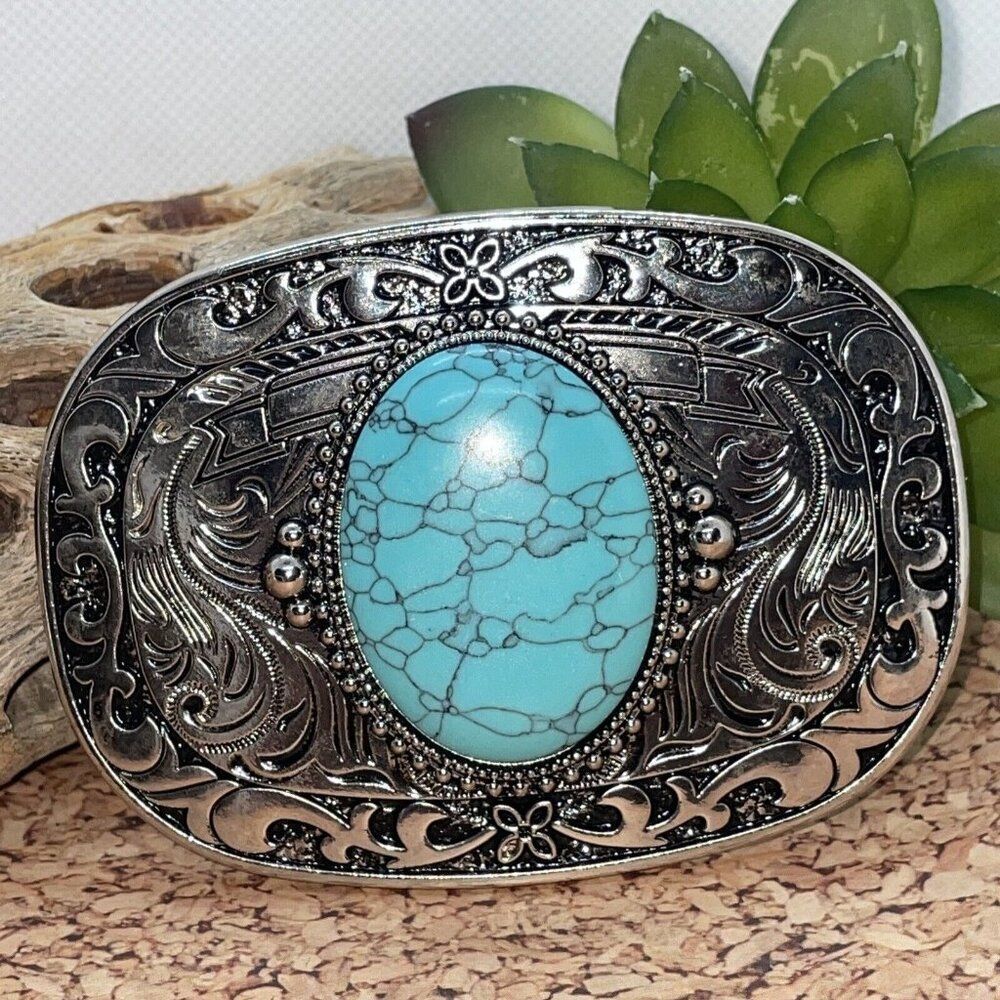 Turquoise Sale Stone Silver Western Southwest mens womens unisex Belt Buckle - Picture 2 of 9